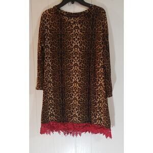 Crazy Train size small leopard print blouse with deep red fringe